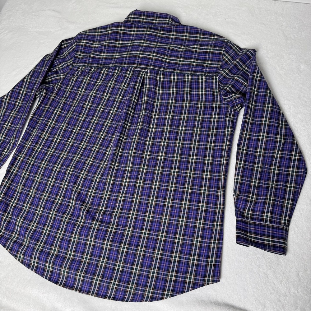 Chaps Mens Large Purple Green Plaid Easy Care Long Sleeve Button Down Shirt